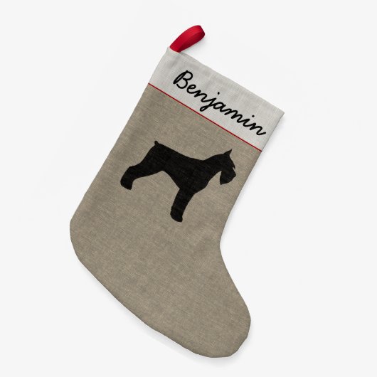 ジャイアント・シュナウザー犬のシルエットのパーソナライズなクリスマス スモールクリスマスストッキング (正面 (吊り時))