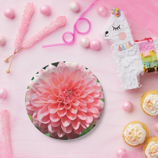 ジャイアント·ピンク·ダーリアとのウェルカム春 ペーパープレート (パーティー)