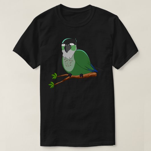 ジャイデンアニメーションおもしろいグリーンかわいい目の鳥を見る Tシャツ (デザイン正面)