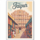 ジャイプールインディアハワマハルイラストレーショントラベルアート シール (正面)