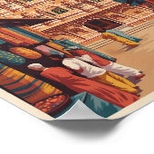 ジャイプールインディアハワマハルイラストレーショントラベルアート ポスター (角)