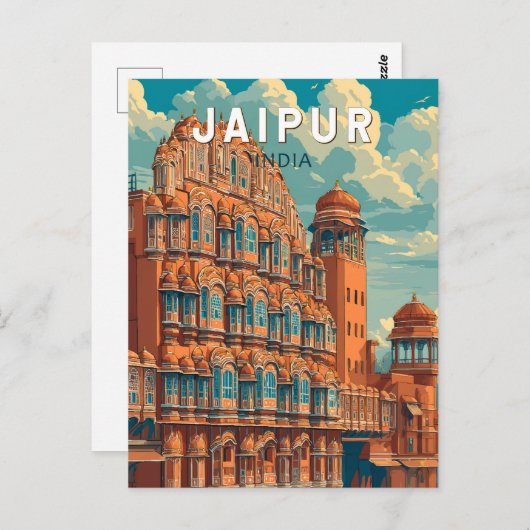 ジャイプールインドイラストレーショントラベルアートヴィンテージ ポストカード (正面/裏面)