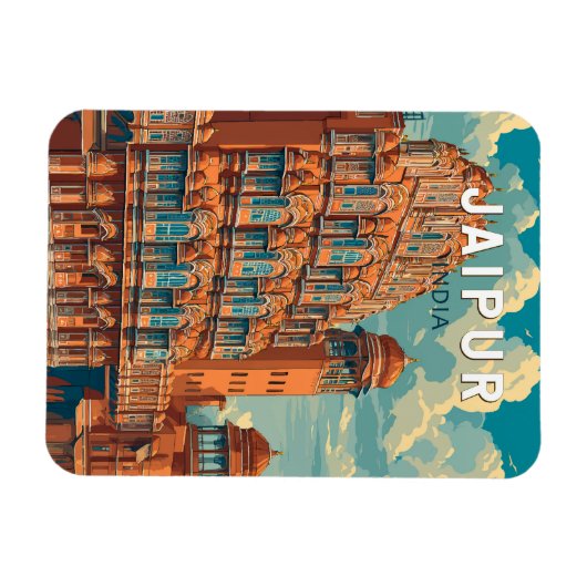 ジャイプールインドイラストレーショントラベルアートヴィンテージ マグネット (横)