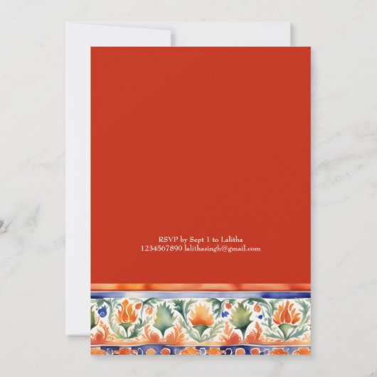 ジャイプールパレス水カラーインディアン結婚ズテンプレート 招待状 (裏面)