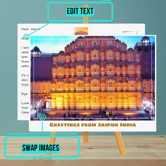 ジャイプール・インドのハワ・マハルでの夕日 ポストカード