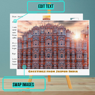 ジャイプール・インドのハワ・マハル上空の太陽 ポストカード