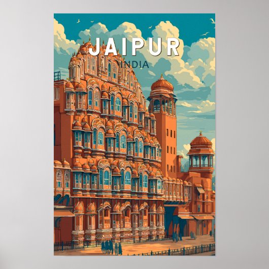ジャイプール インド イラスト 旅行 アート ヴィンテージ ポスター (正面)