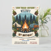 ジャイ カワイイ ネイチャー ボーイズ ワン ハッピー キャンパー 1歳の誕生日 招待状 (スタンド正面)