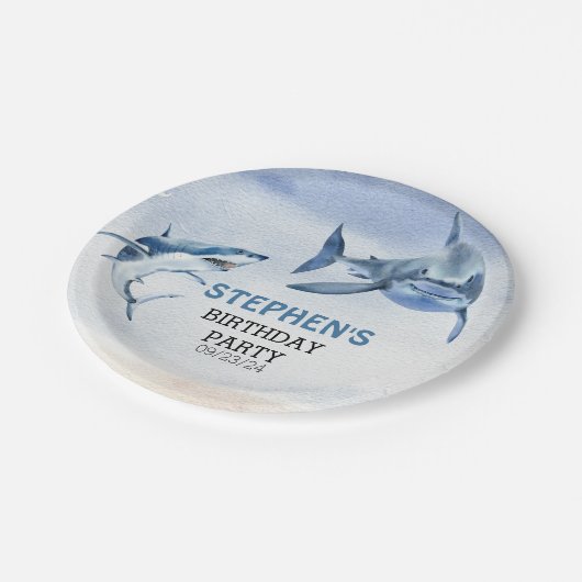 ジャウソメ素晴らしホワイシャーク誕生日水彩画 ペーパープレート (アングル)