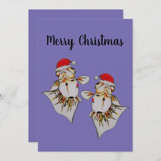 ジャウンティサンタハット金魚クリスマスカード 招待状 (正面/裏面)