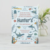 ジャオソームシャークをテーマにした誕生日招待状任意の年齢 招待状 (スタンド正面)