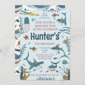 ジャオソームシャークをテーマにした誕生日招待状任意の年齢 招待状 (正面/裏面)