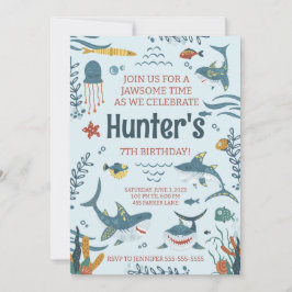 ジャオソームシャークをテーマにした誕生日招待状任意の年齢 招待状