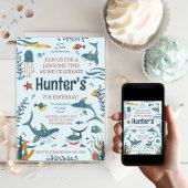 ジャオソームシャークをテーマにした誕生日招待状任意の年齢 招待状