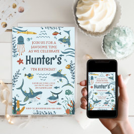 ジャオソームシャークをテーマにした誕生日招待状任意の年齢 招待状