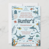 ジャオソームシャークをテーマにした誕生日招待状任意の年齢 招待状 (正面)