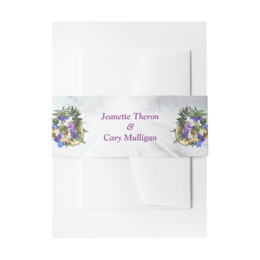 ジャカランダの花とユリの花束 招待状ベリーバンド (正面例)