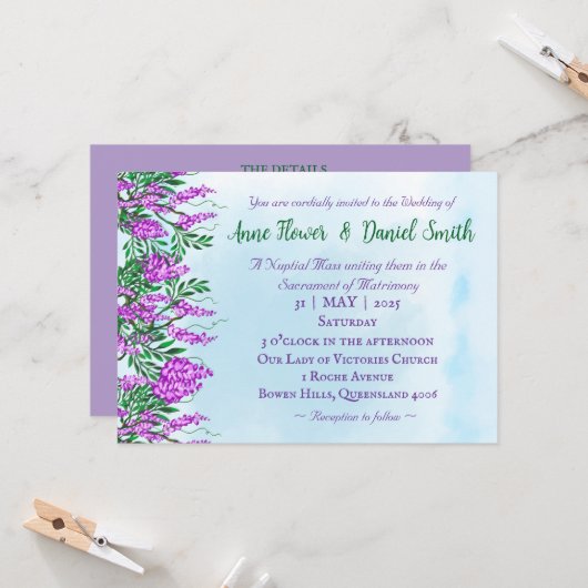 ジャカランダスカイブルーカトリック結婚式招待状 招待状 (正面/裏面インサイチュ)