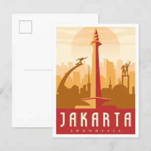 ジャカルタインドネシアアートヴィンテージトラベルイラストレーション ポストカード