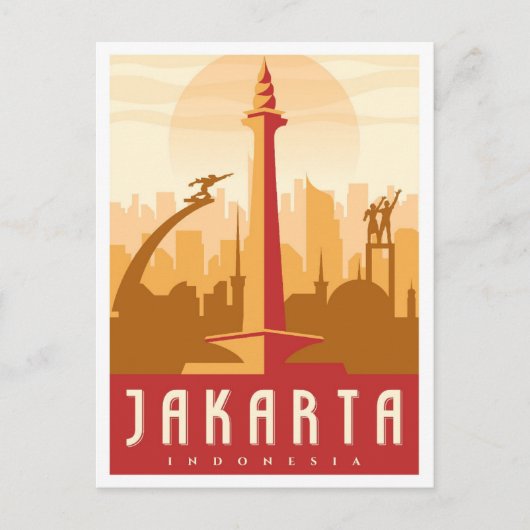 ジャカルタインドネシアアートヴィンテージトラベルイラストレーション ポストカード (正面)