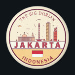 ジャカルタインドネシアシティスカイラインエンブレム マグネット<br><div class="desc">ジャカルタのミニマルなカラフルアートデザインは、インドネシアの街のモニュメントとランドマークをフィーチャー。</div>