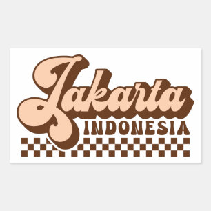 ジャカルタインドネシアレトロブラウン文字 長方形シール