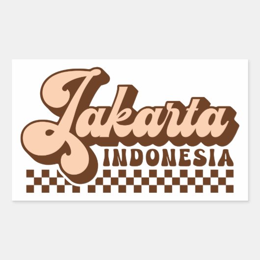 ジャカルタインドネシアレトロブラウン文字 長方形シール (正面)