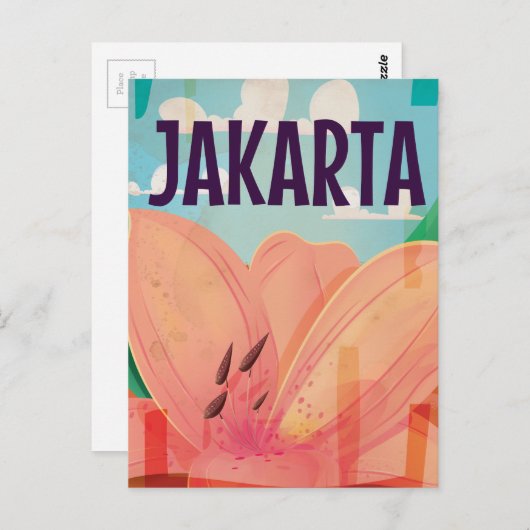 ジャカルタヴィンテージ旅行ポスター ポストカード (正面/裏面)
