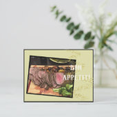 ジャガイモとブロッコリーのサイドと完璧なプライムリブ ポストカード (スタンド正面)