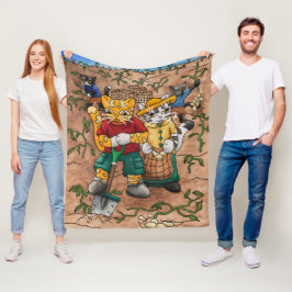 ジャガイモの収穫猫 フリースブランケット