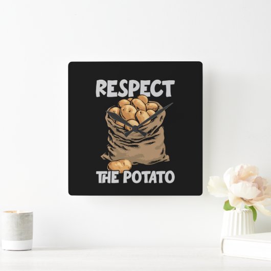 ジャガイモの根のおもしろい野菜ジャガイモを尊重する スクエア壁時計 (ホーム)