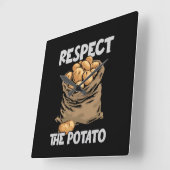 ジャガイモの根のおもしろい野菜ジャガイモを尊重する スクエア壁時計 (傾斜)