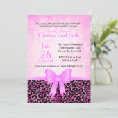 ジャガーの動物の猫柄|ピンク|ベビーガールシャワー 招待状 (スタンド正面)