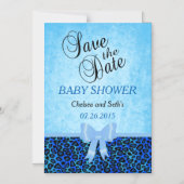 ジャガーの動物の猫柄|青|男の赤ちゃんシャワー マグネット招待状 (正面)