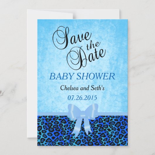 ジャガーの動物の猫柄|青|男の赤ちゃんシャワー マグネット招待状 (正面)