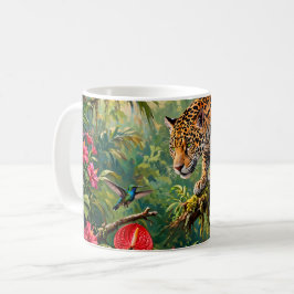 ジャガーの熱帯雨林 ハチドリ 蝶 花 コーヒーマグカップ