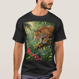 ジャガーの熱帯雨林 ハチドリ 蝶 花 Tシャツ