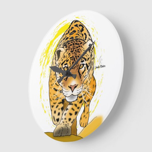 ジャガーまたはヒョウ付き絵を描時計 ラージ壁時計 (傾斜)