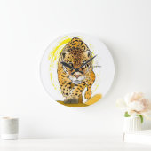 ジャガーまたはヒョウ付き絵を描時計 ラージ壁時計 (ホーム)