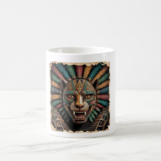 ジャガーアステカウォリアマスク | 古代メキシコ美術 コーヒーマグカップ (中央)