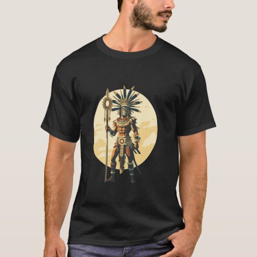 ジャガーアステカ戦士先住民メキシコ神話の男性 Tシャツ (正面)