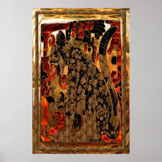 ジャガーアステカ金ゴールド&レッドフォイルフォークアート ポスター (正面)