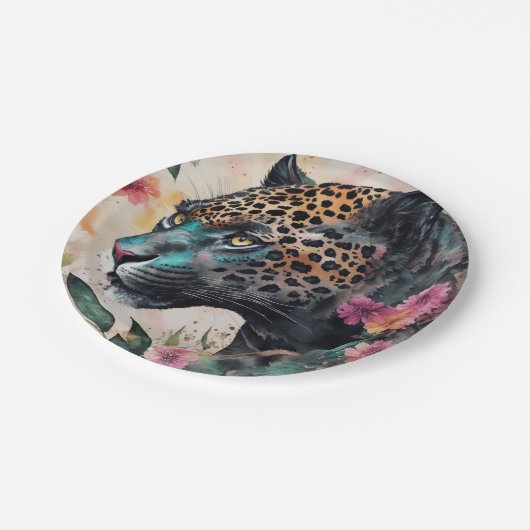 ジャガーウォーターカラーフローラアート ペーパープレート (アングル)
