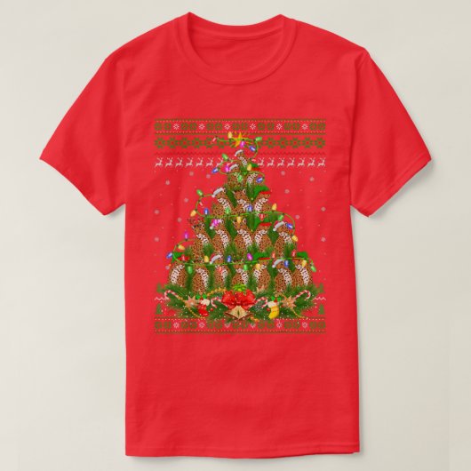 ジャガークリスマス照明ツリーサンタジャガー醜いキリスト Tシャツ (デザイン正面)