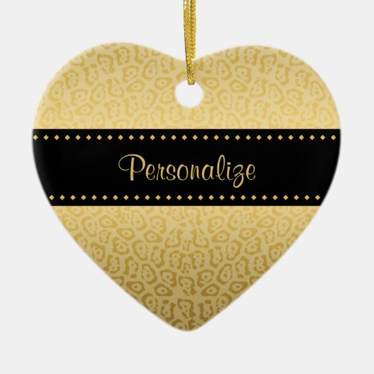 ジャガーパターンラグジュアリーブラック&金ゴールドアニマルプリント セラミックオーナメント (正面)