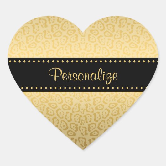 ジャガーパターンラグジュアリーブラック&金ゴールドアニマルプリント ハートシール (正面)