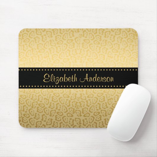 ジャガーパターンラグジュアリーブラック&金ゴールドアニマルプリント マウスパッド (マウス)