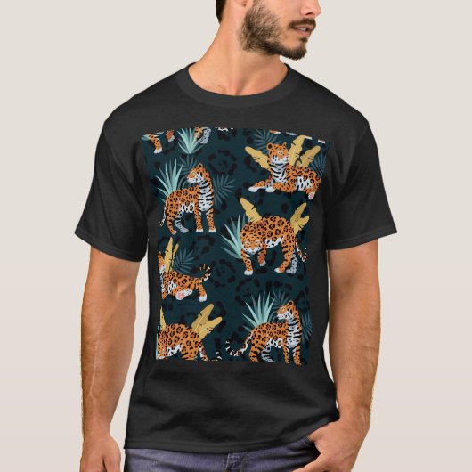 ジャガーパームズシームレスヴィンテージパターン Tシャツ (正面)