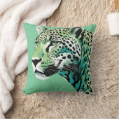 ジャガーレオパード大きな猫ティール(緑がかった色)カラー クッション (ブランケット)