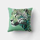 ジャガーレオパード大きな猫ティール(緑がかった色)カラー クッション (裏面)